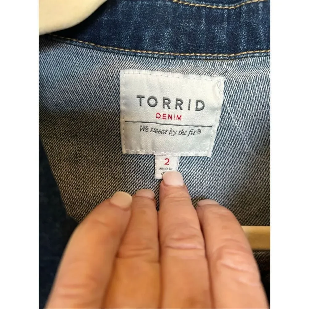 Torrid Women’s Denim Jean Jacket Size 2X Dark Wash Stretch Button Front Pockets